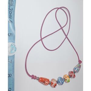 Red leather colorful handmade painted Clay bead adjustable Necklace wire wrapped
